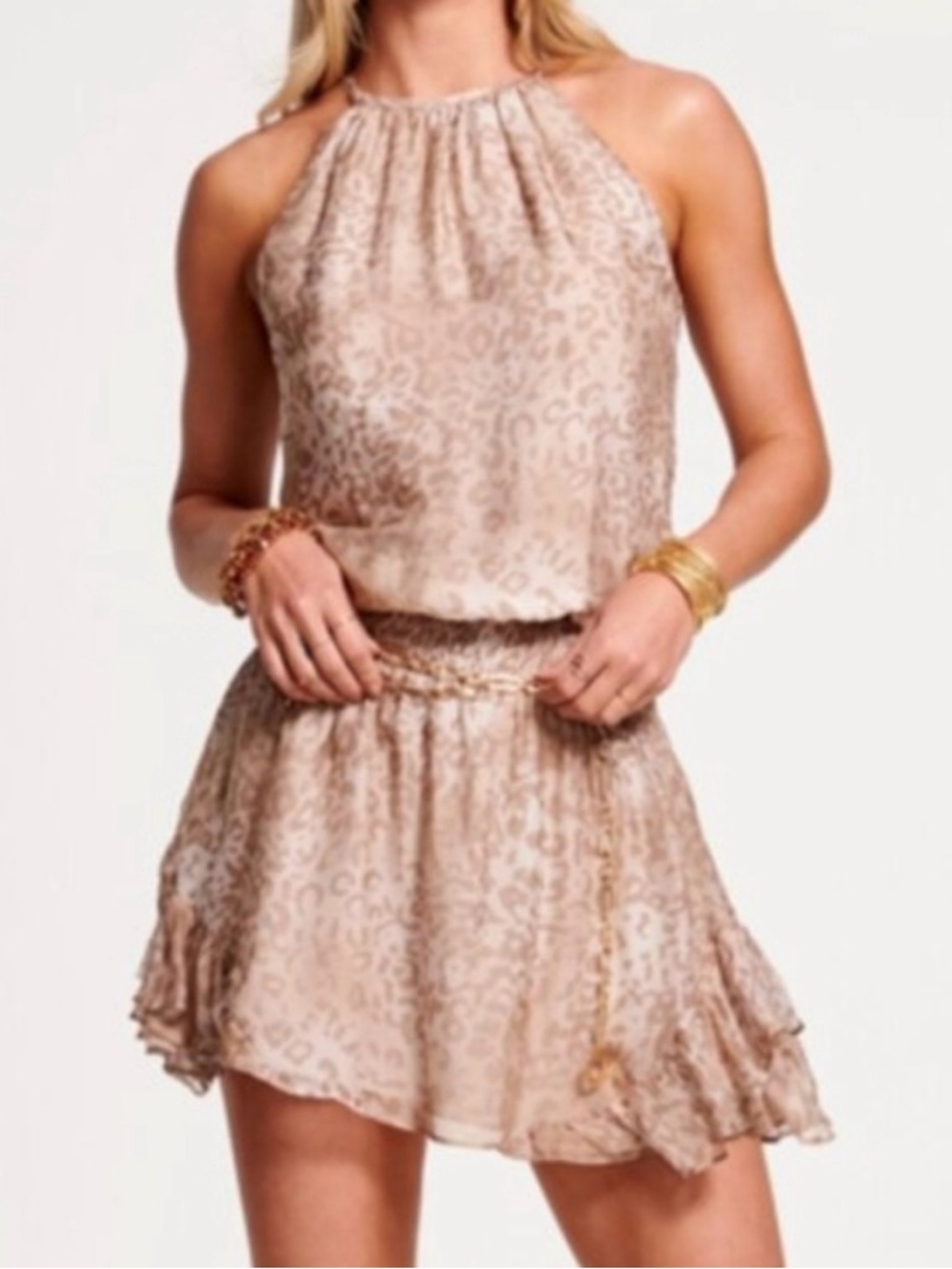 Ramy Brook Beige Animal Print Mini Dress Size M